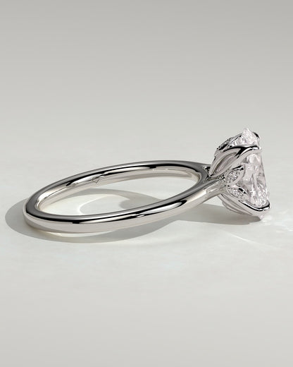 Erica - Oval Claw Solitaire with Petal Gallery, Accent Leaf Detail and Cathedral Setting Engagement Ring - Platinum