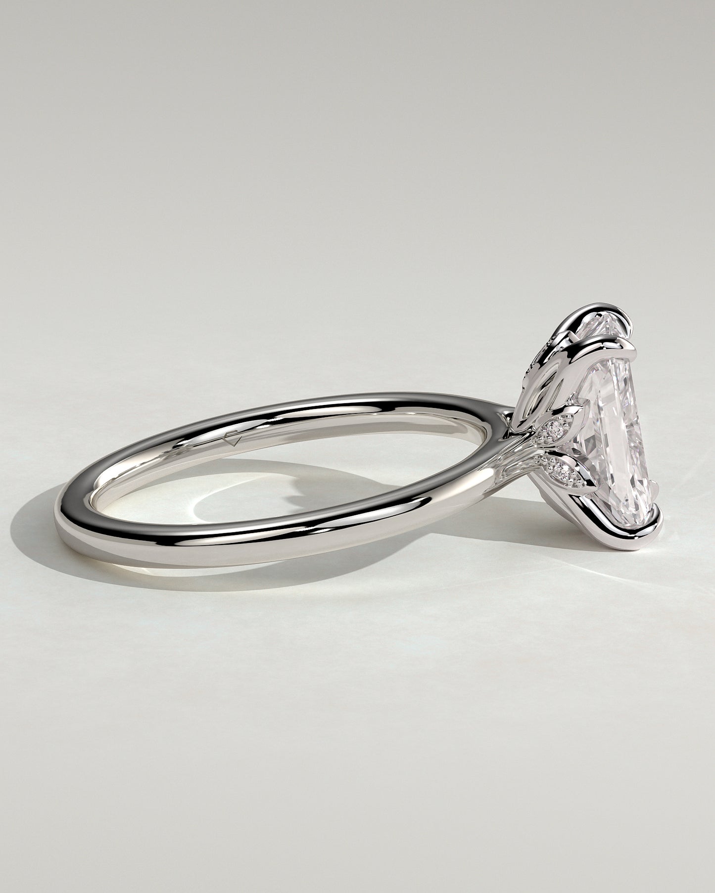Harriet - Radiant Claw Solitaire with Petal Gallery, Accent Leaf Detail and Cathedral Setting Engagement Ring - Platinum - White Gold / Platinum 2ct