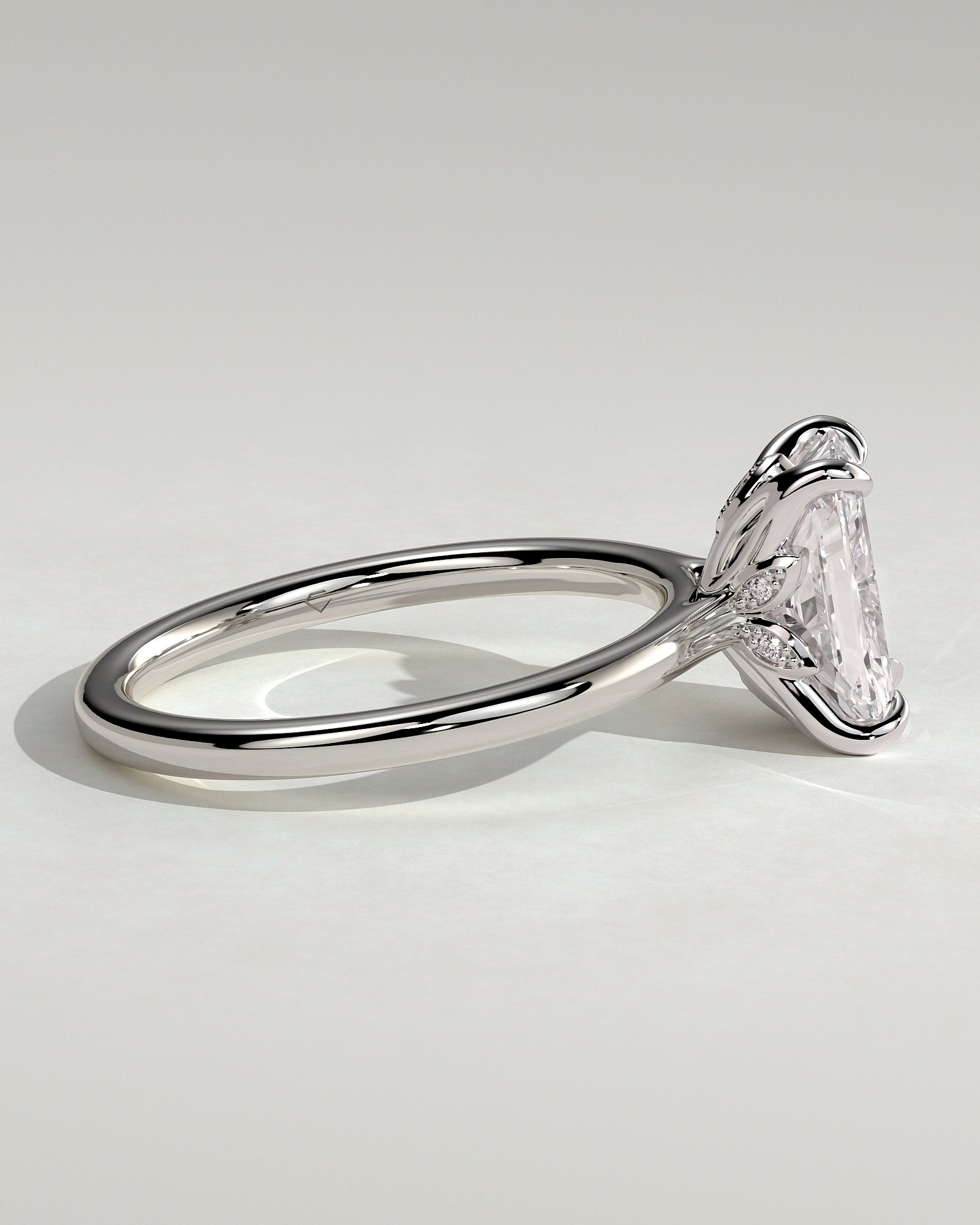 Harriet - Radiant Claw Solitaire with Petal Gallery, Accent Leaf Detail and Cathedral Setting Engagement Ring - Platinum - White Gold / Platinum 2ct