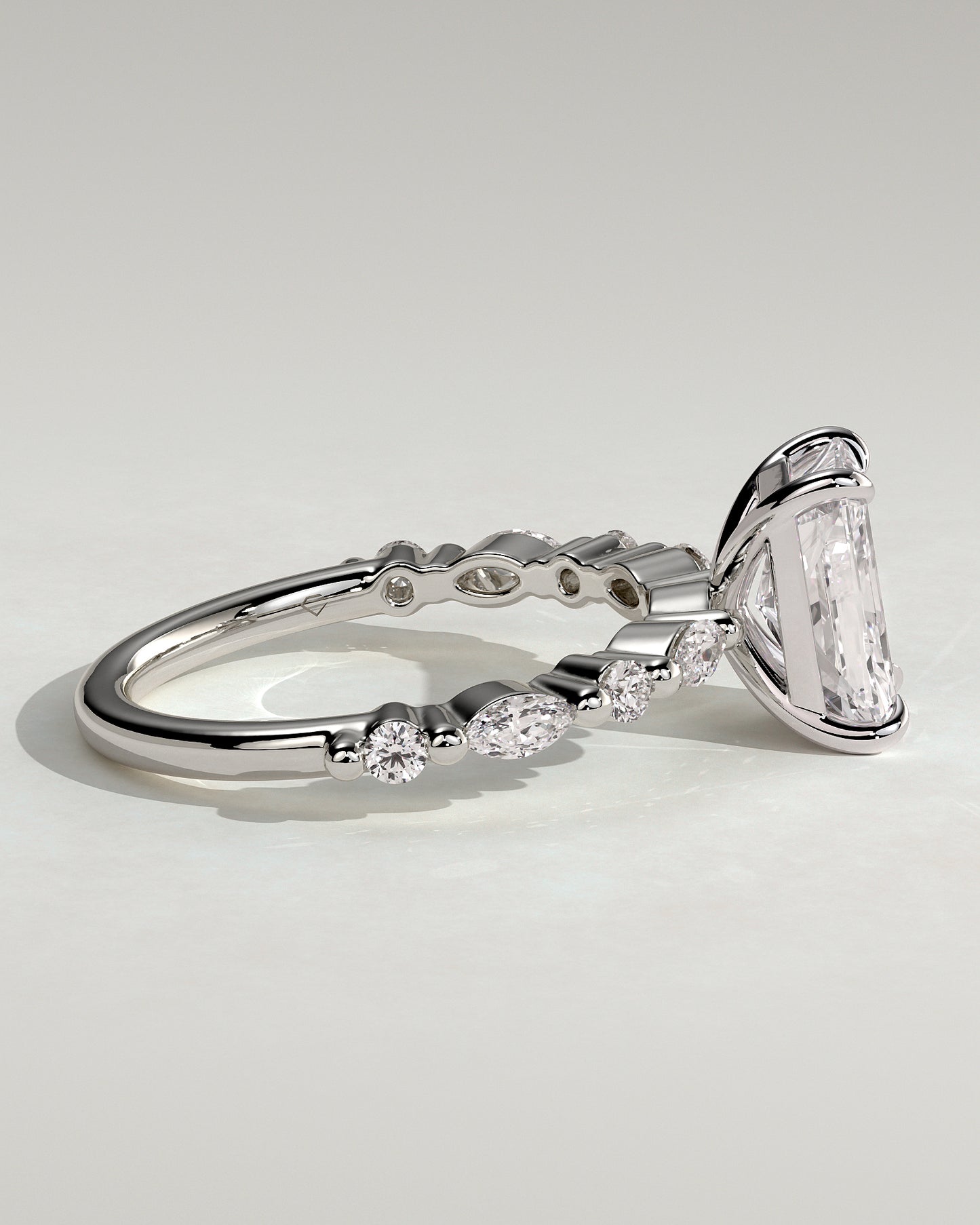 Dayna - Radiant Claw Solitaire with Marquise and Round Accent Stones Engagement Ring - Platinum - White Gold / Platinum 2ct