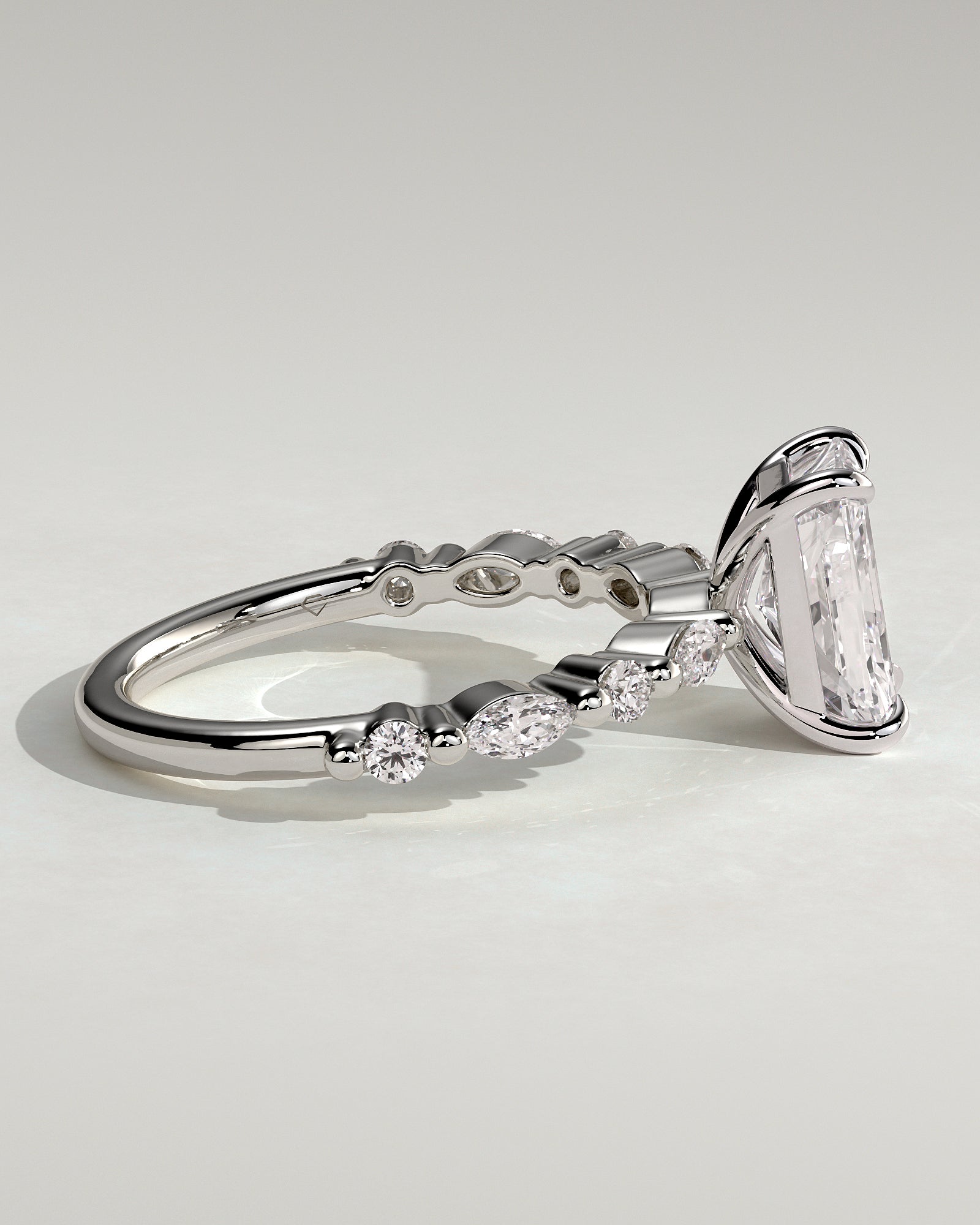 Dayna - Radiant Claw Solitaire with Marquise and Round Accent Stones Engagement Ring - Platinum - White Gold / Platinum 2ct