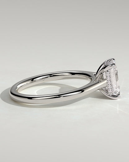 Jane - Emerald Claw Solitaire with Hidden Halo and Cathedral High Setting Engagement Ring - White Gold
