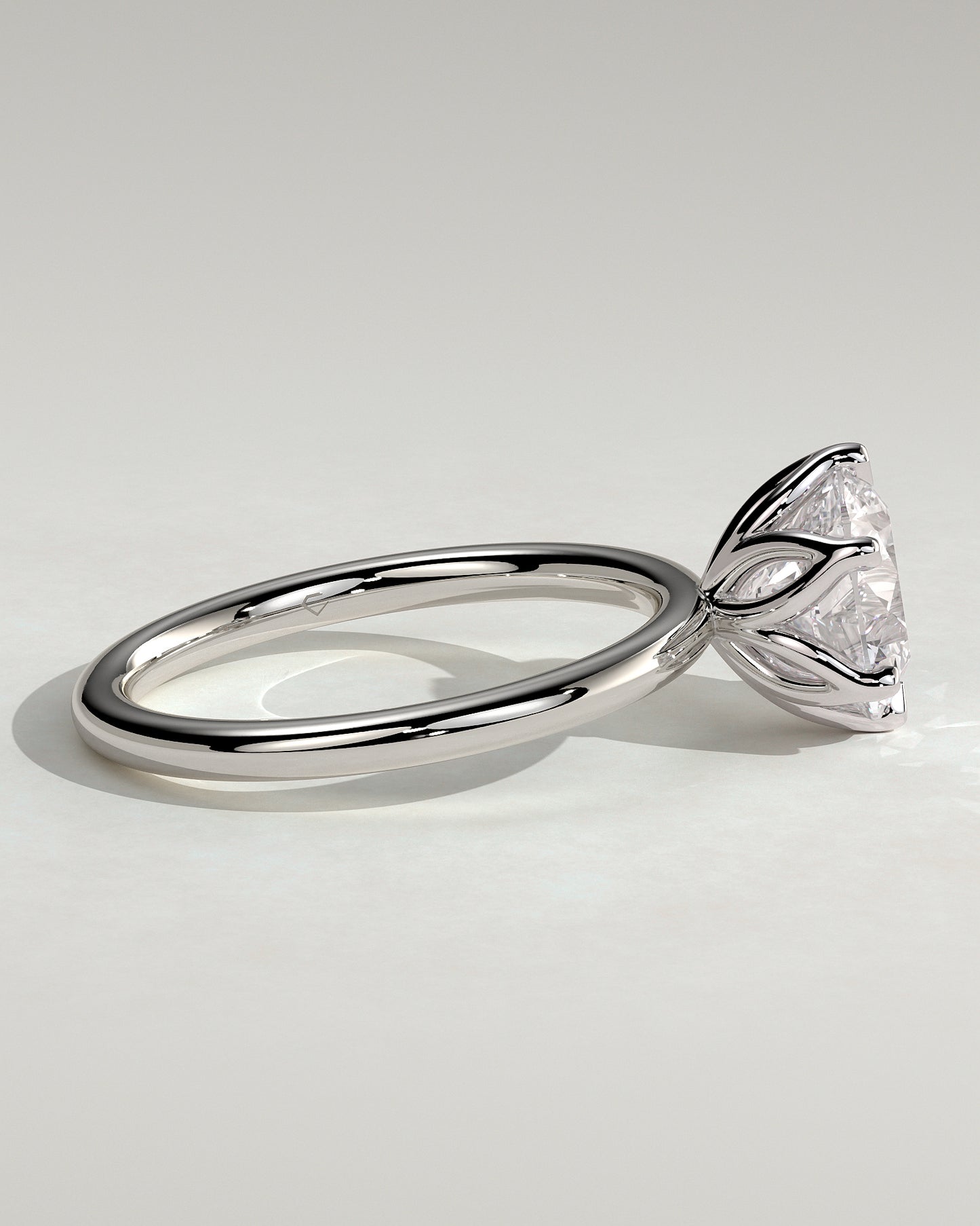Iris - Round Claw Solitaire with Petal Gallery Engagement Ring - Platinum - White Gold / Platinum 2ct
