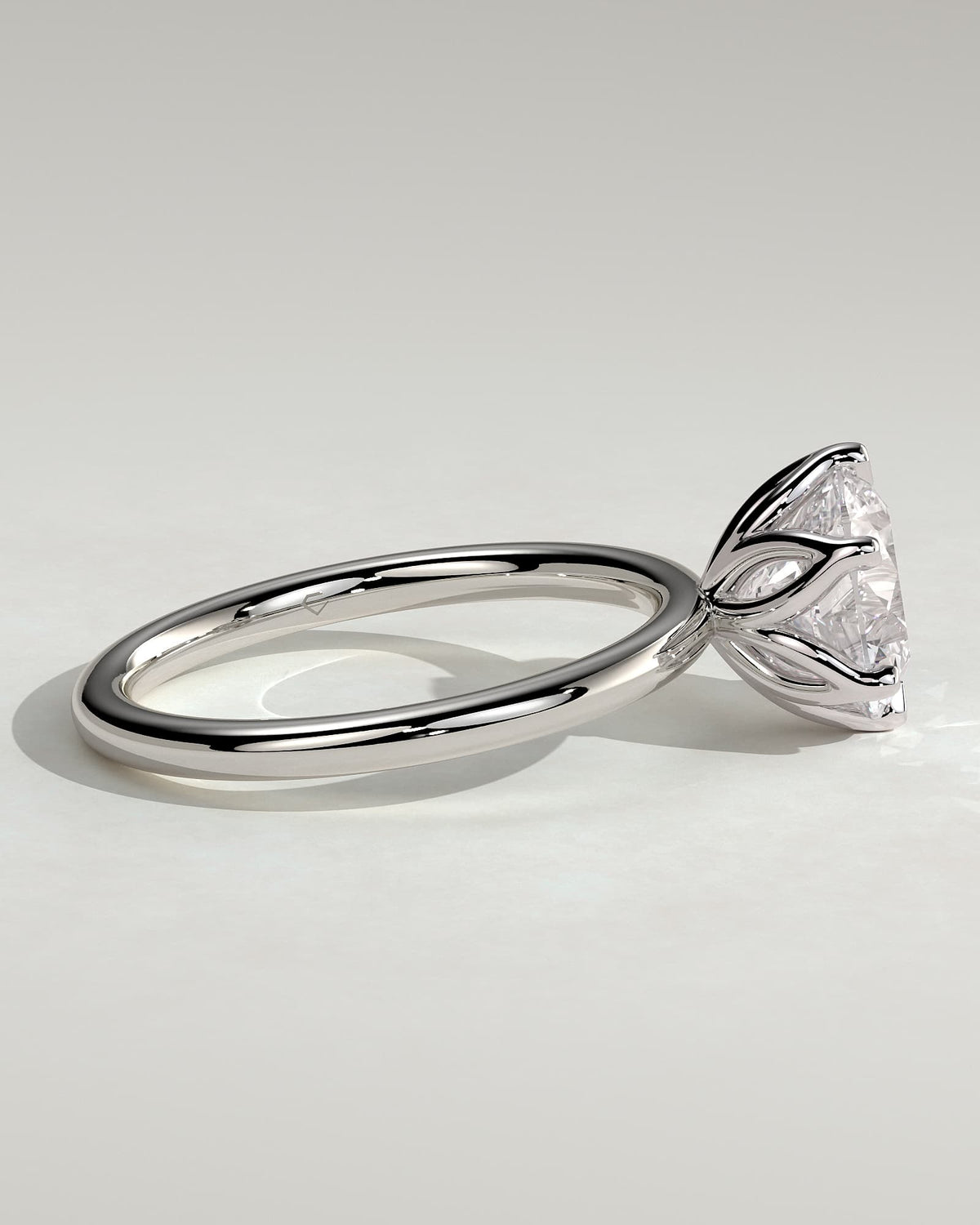 Iris - Round Claw Solitaire with Petal Gallery Engagement Ring - White Gold