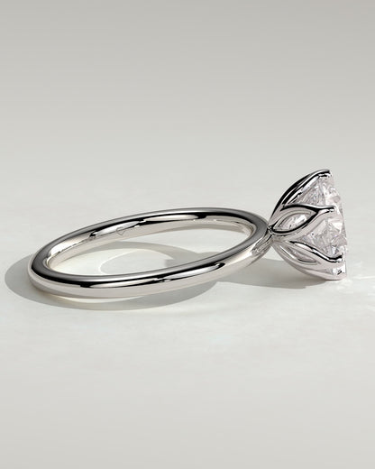 Iris - Round Claw Solitaire with Petal Gallery Engagement Ring - White Gold