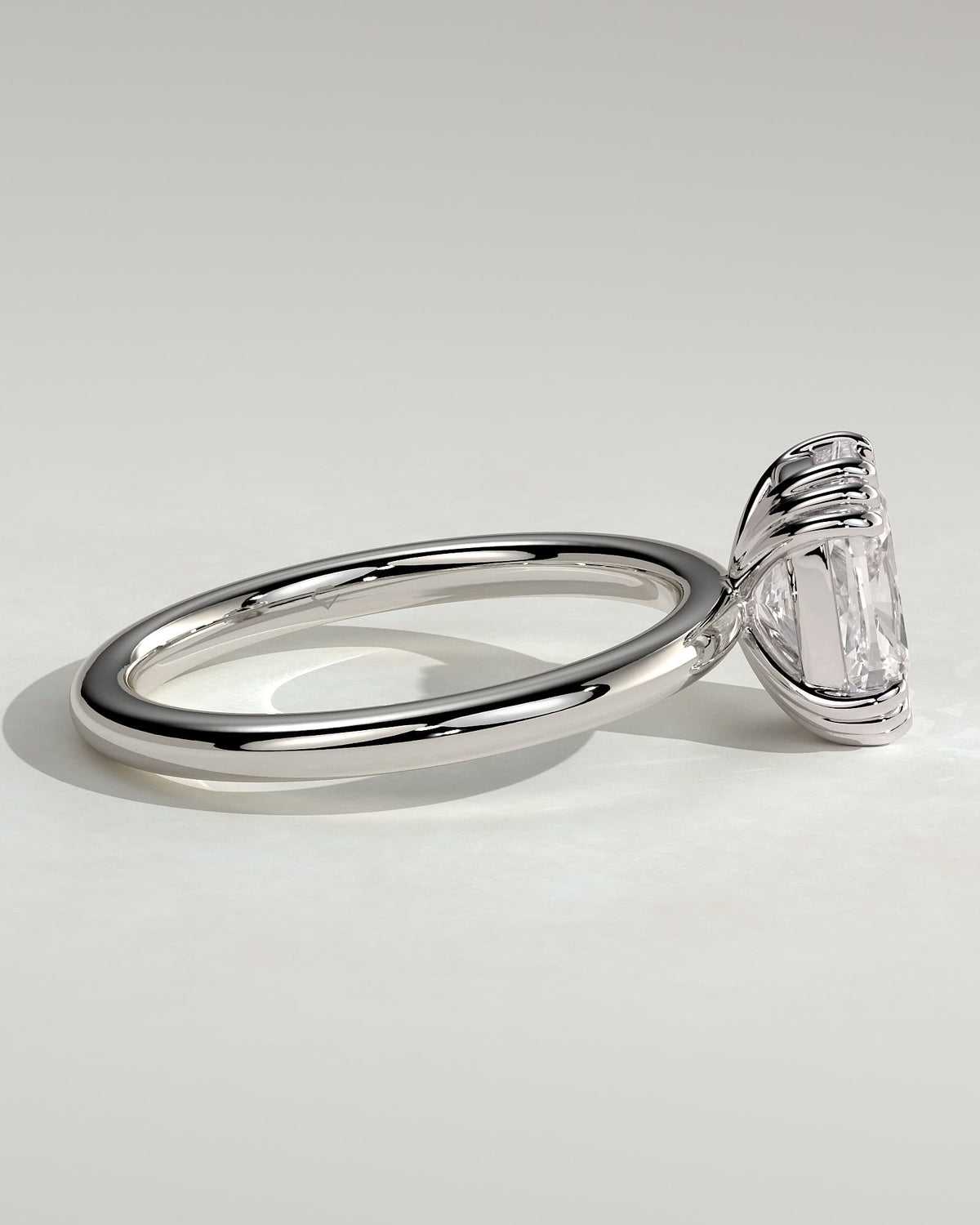 Helena - Elongated Cushion Triple Claw Solitaire Engagement Ring - White Gold