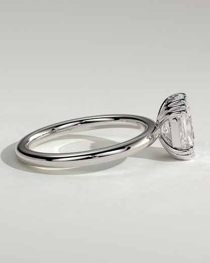 Helena - Elongated Cushion Triple Claw Solitaire Engagement Ring - White Gold