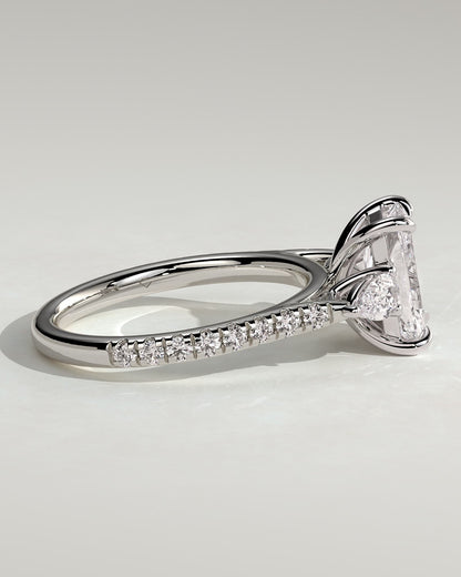 Ginny - Radiant Claw Trilogy with Pear Side Stones and Pave Band Engagement Ring - Platinum