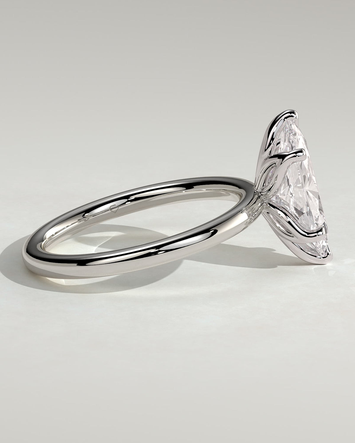 Eve - Marquise Claw Solitaire with Petal Gallery Engagement Ring - White Gold