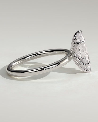 Eve - Marquise Claw Solitaire with Petal Gallery Engagement Ring - White Gold