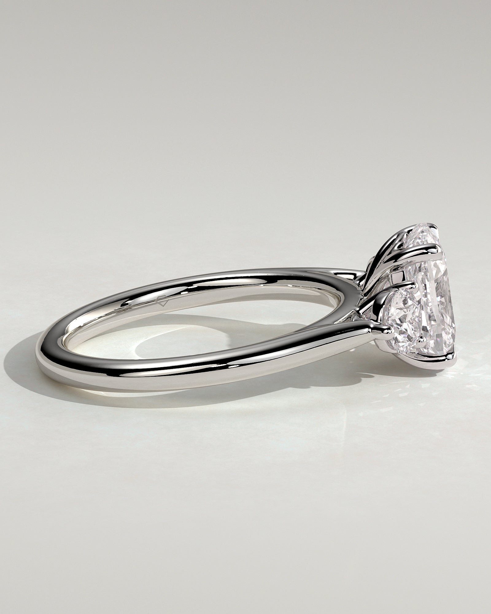 Charmaine - Elongated Cushion Claw Trilogy with Round Side Stones and Lily Detail Engagement Ring - Platinum - White Gold / Platinum 2ct