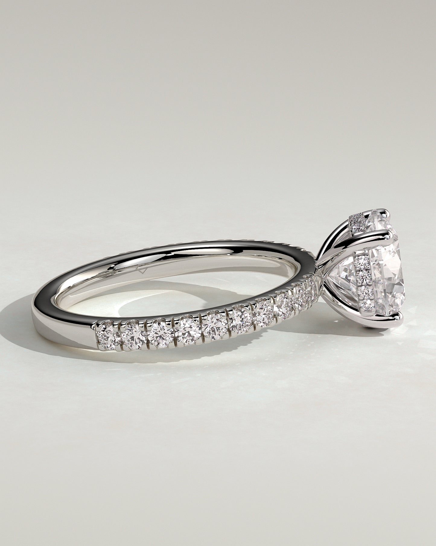 Charlie - Round Claw Solitaire with Hidden Halo and Pave Band Engagement Ring - Platinum - White Gold / Platinum 2ct