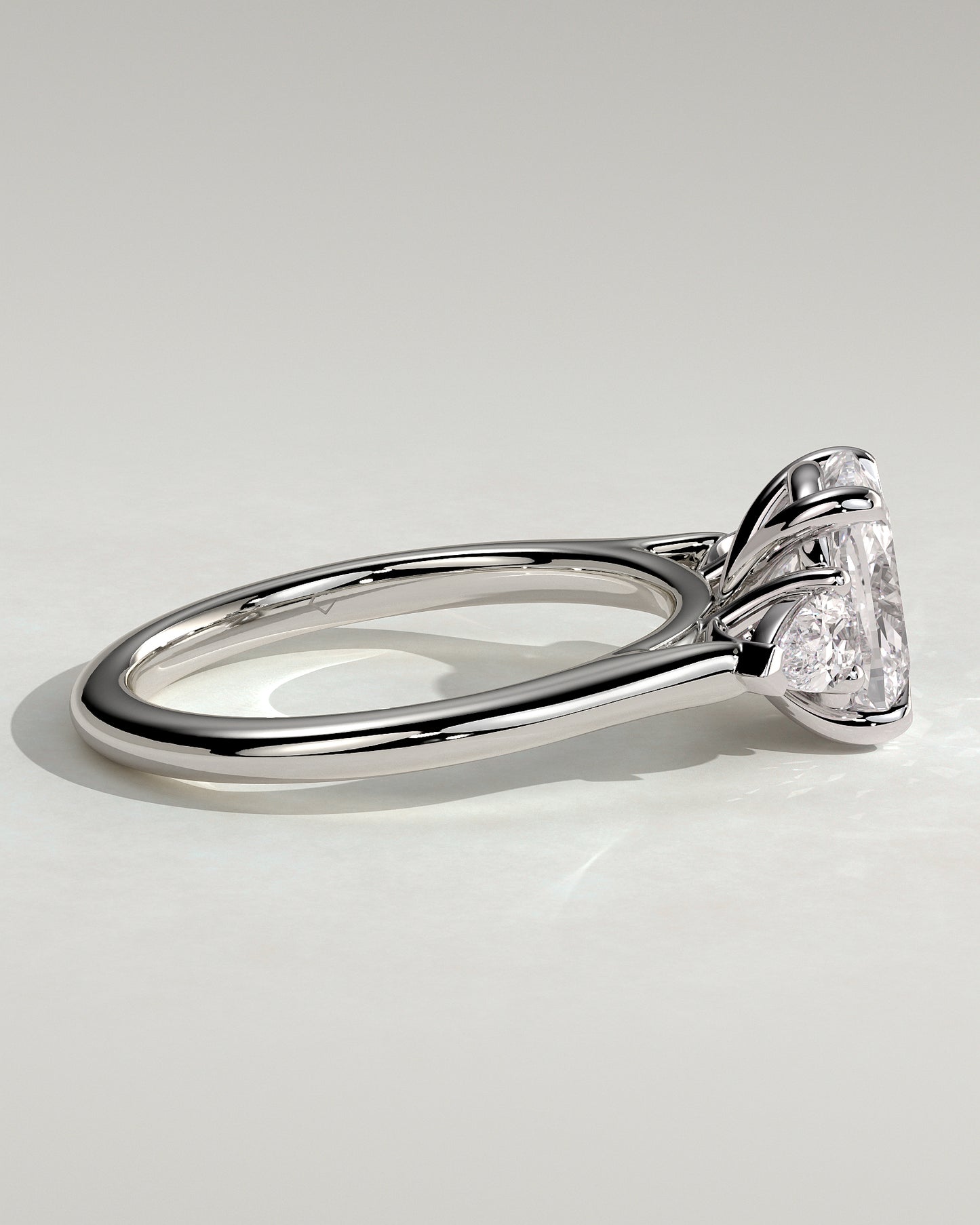 Cataleya - Elongated Cushion Claw Trilogy with Pear Side Stones and Cathedral Setting Engagement Ring - Platinum - White Gold / Platinum 2ct
