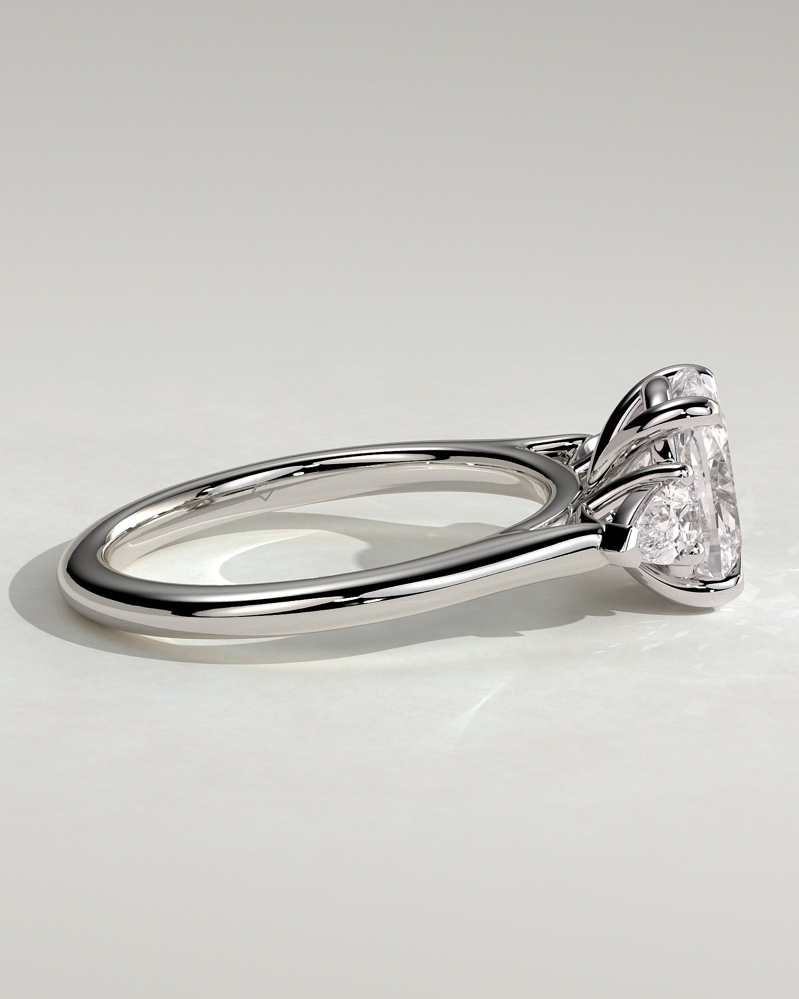 Cataleya - Elongated Cushion Claw Trilogy with Pear Side Stones and Cathedral Setting Engagement Ring - Platinum - White Gold / Platinum 2ct