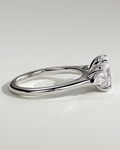Cataleya - Elongated Cushion Claw Trilogy with Pear Side Stones and Cathedral Setting Engagement Ring - White Gold