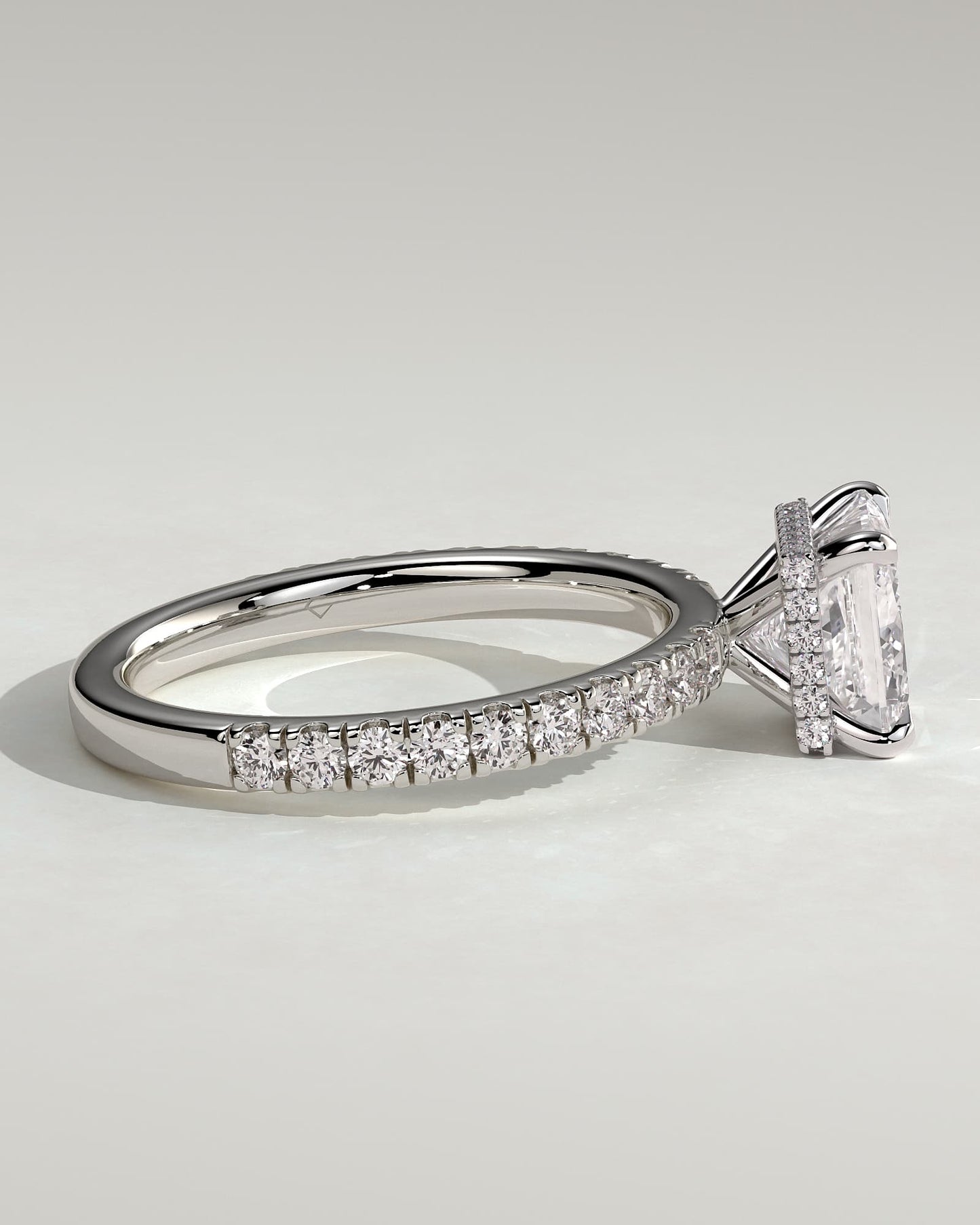 Brooklyn - Princess Claw Solitaire with Wrap Around Hidden Halo and Pave Band Engagement Ring - White Gold