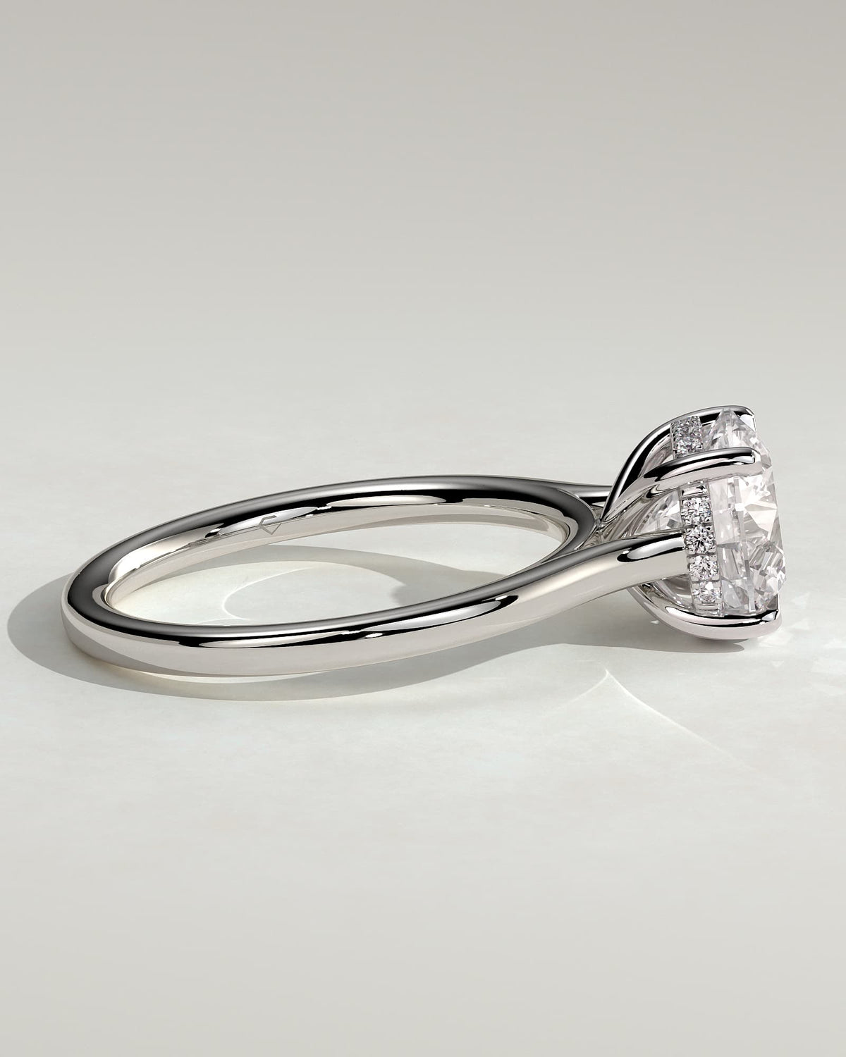 Bonnie - Round Claw Solitaire with Hidden Halo and Cathedral High Setting Engagement Ring - White Gold