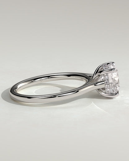 Bonnie - Round Claw Solitaire with Hidden Halo and Cathedral High Setting Engagement Ring - White Gold