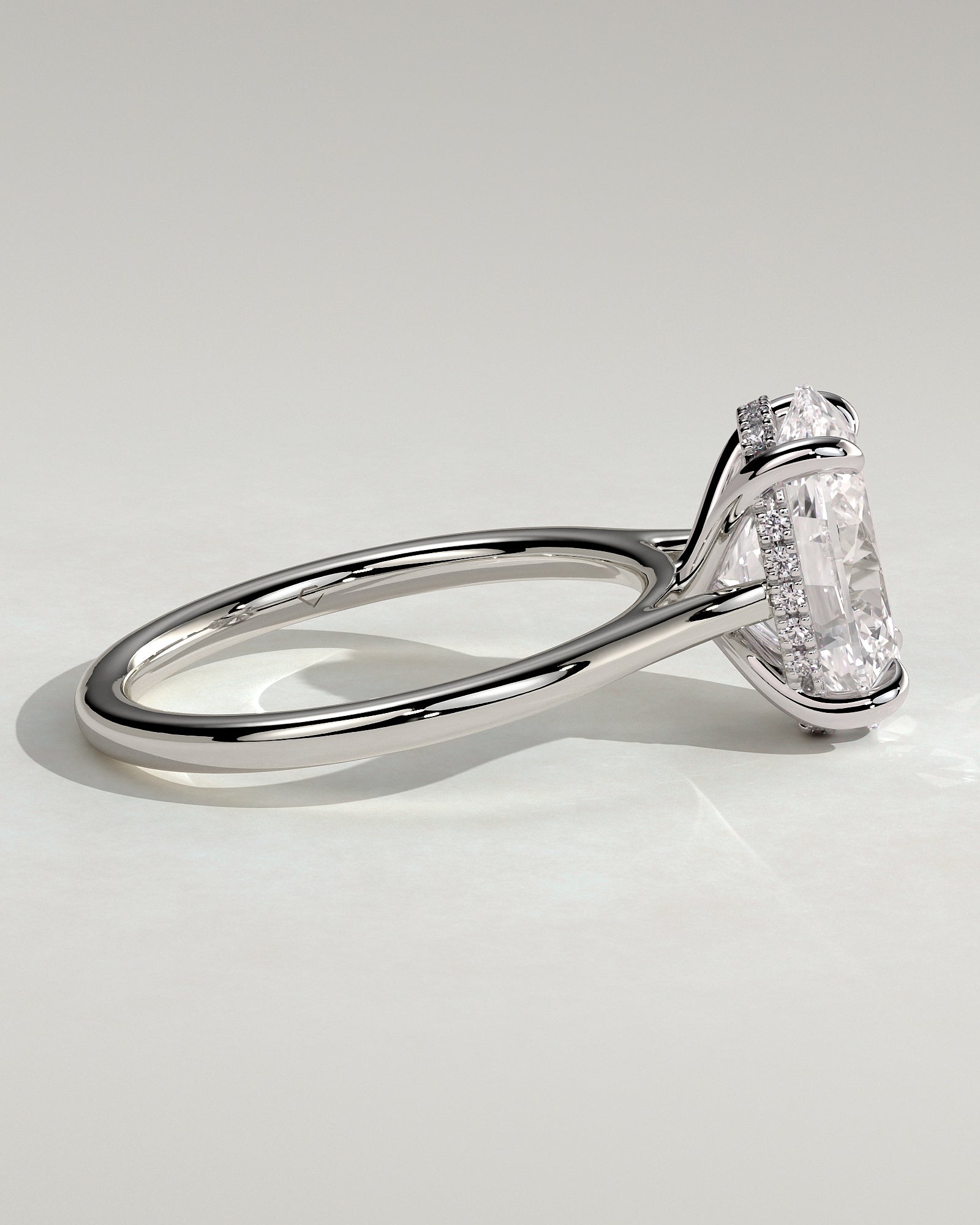 Bethany - Oval Claw Solitaire with Hidden Halo, Tapered Band and Cathedral High Setting Engagement Ring - Platinum - White Gold / Platinum 2ct
