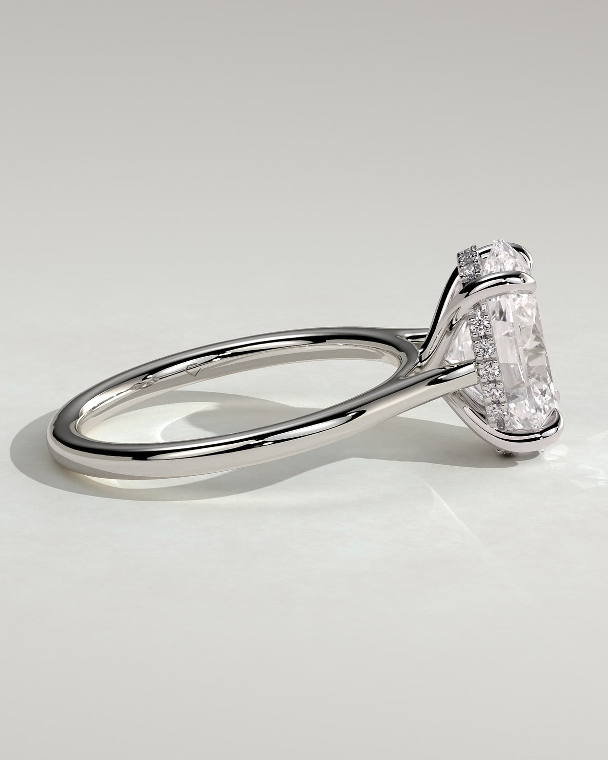 Bethany - Oval Claw Solitaire with Hidden Halo, Tapered Band and Cathedral High Setting Engagement Ring - White Gold