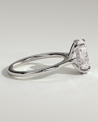 Bethany - Oval Claw Solitaire with Hidden Halo, Tapered Band and Cathedral High Setting Engagement Ring - White Gold
