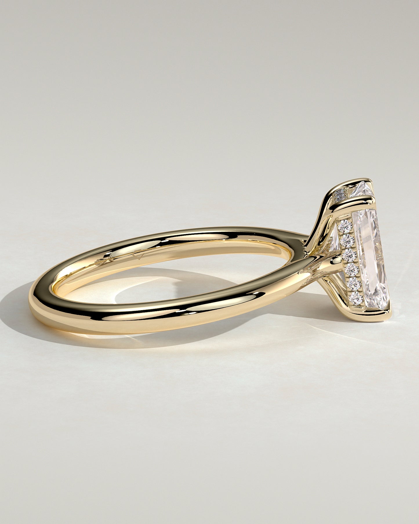 Ari - Radiant Claw Solitaire with Hidden Halo, Tapered Band and Cathedral High Setting Engagement Ring - Yellow Gold - Yellow Gold 2ct