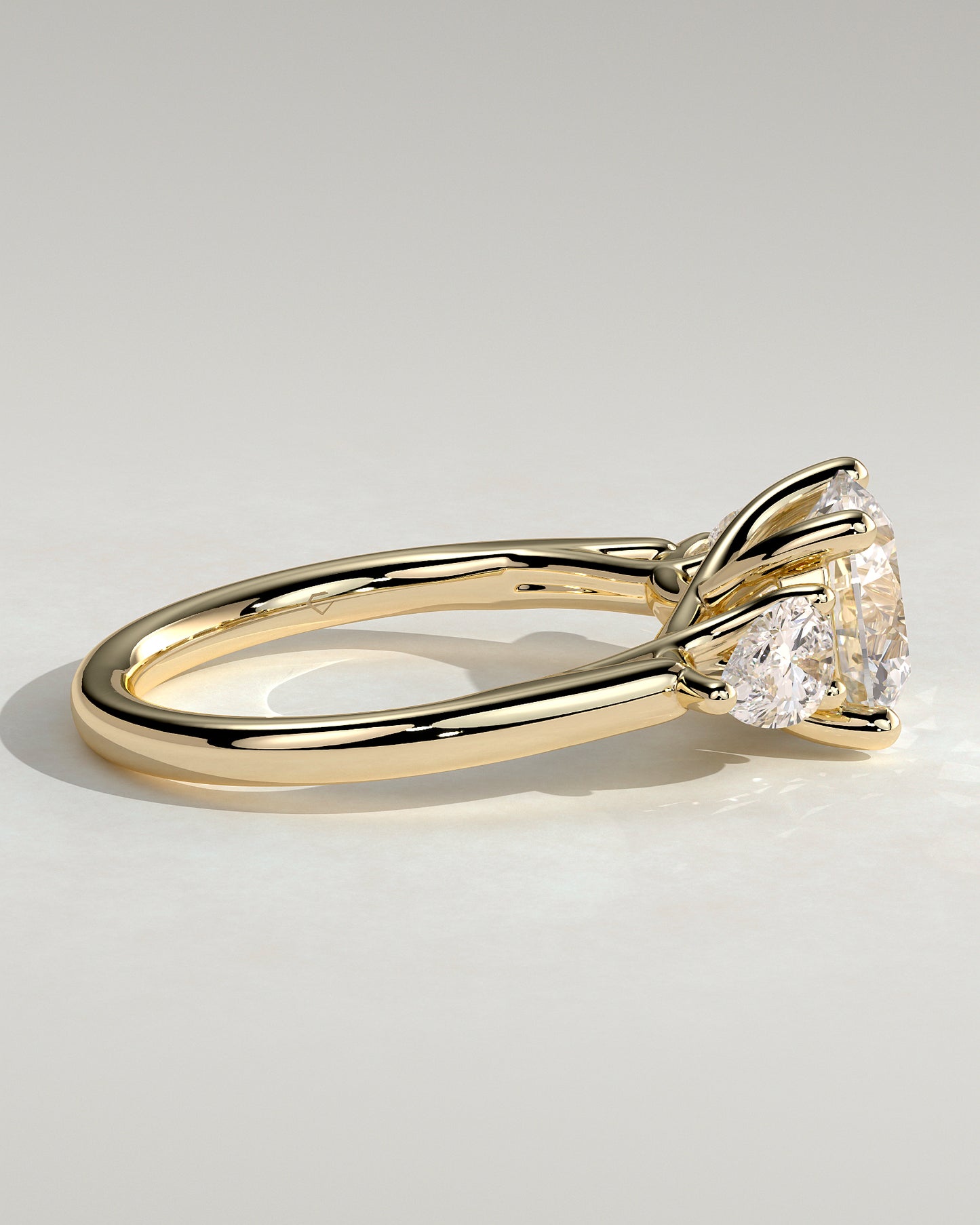 Adelyn - Round Claw Trilogy with Pear Side Stones and Open Trellis Gallery Engagement Ring - Yellow Gold - Yellow Gold 2ct