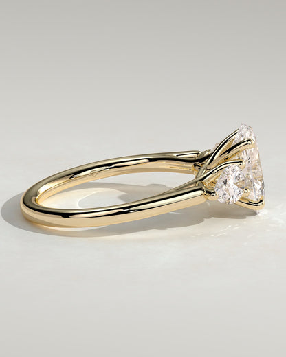 Amara - Oval Claw Trilogy with Pear Side Stones and Open Trellis Gallery Engagement Ring - Yellow Gold - yellow gold - Lara Jewels