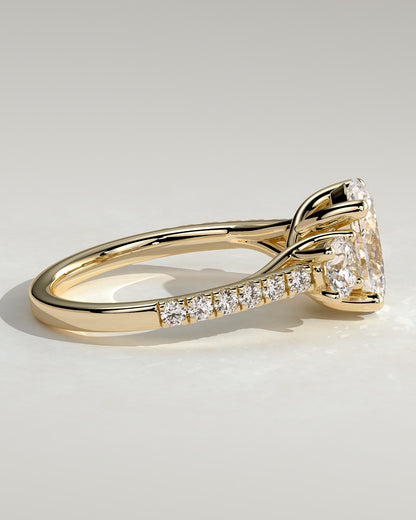 Aviana - Oval Claw Trilogy with Round Side Stones, Pave Band and Trellis Gallery  Engagement Ring - Yellow Gold