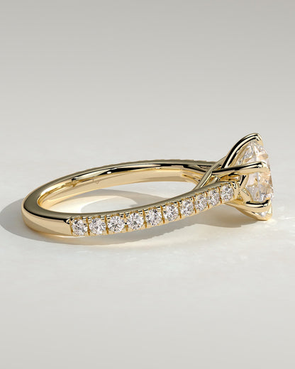 Briar - Round Claw Solitaire with Trellis Gallery, Pave Band and Cathedral Low Setting Engagement Ring - Yellow Gold