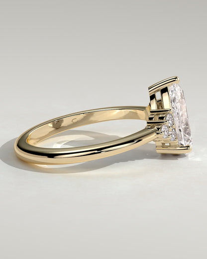 Brooke - Pear Claw Solitaire with Round Shoulder Stones Engagement Ring - Yellow Gold