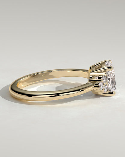 Lena - Cushion Claw Solitaire with Round Shoulder Stones Engagement Ring - Yellow Gold
