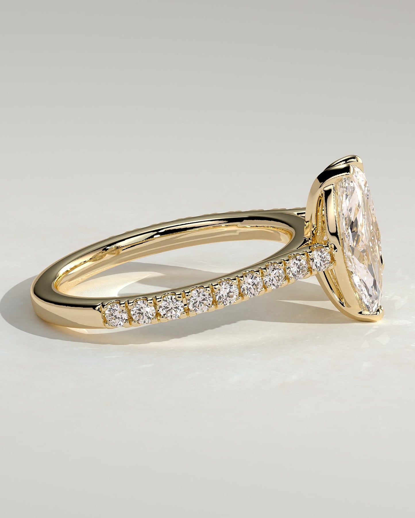 Noa - Marquise and Pear Claw Toi et Moi with Pave Band and Cathedral High Setting Engagement Ring - Yellow Gold