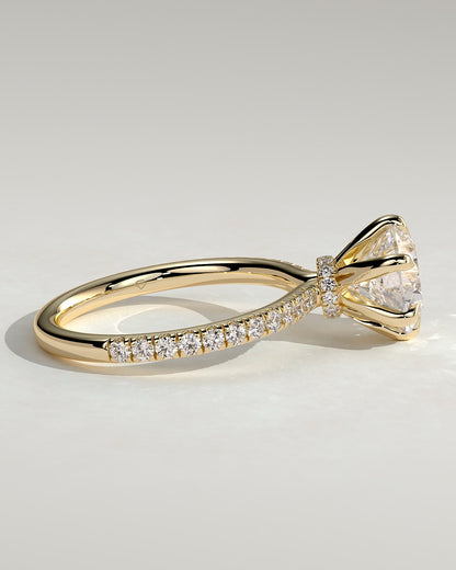 Holly - Round Claw Solitaire with Pave Band and Pave Collar Engagement Ring - Yellow Gold