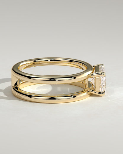Devon - Emerald East West Claw Solitaire with Spaced Double Band Engagement Ring - Yellow Gold