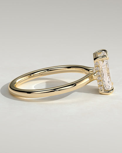Adina - Radiant Claw Solitaire with Hidden Halo and Floating Cathedral Low Setting Engagement Ring - Yellow Gold