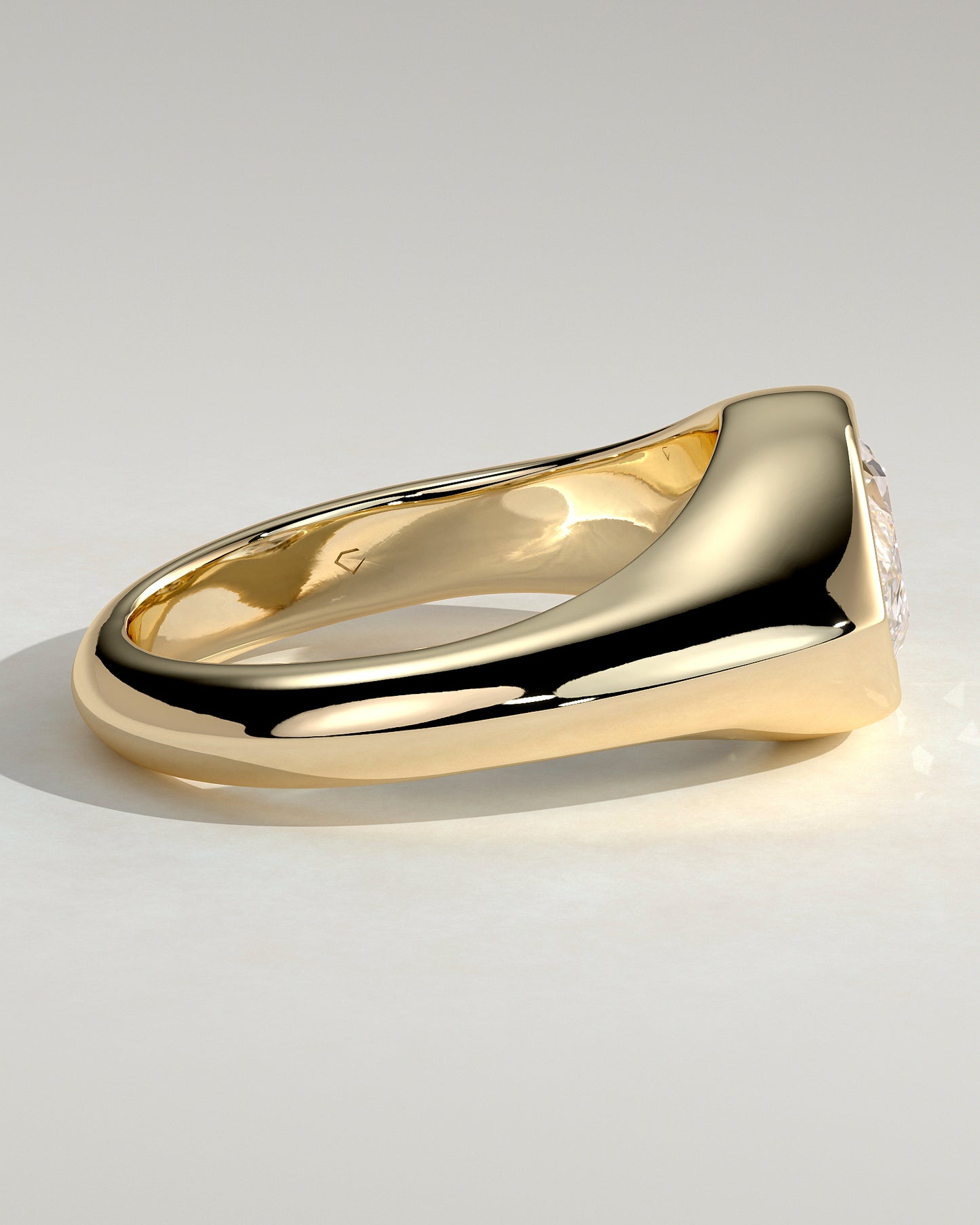 Angie - Statement Marquise East West Bezel Solitaire with Signet Band Engagement Ring - Yellow Gold - Yellow Gold 2ct