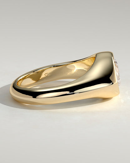 Angie - Statement Marquise East West Bezel Solitaire with Signet Band Engagement Ring - Yellow Gold - yellow gold - Lara Jewels