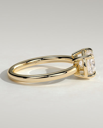 Daya - Elongated Cushion East West Claw Solitaire with Bezel Frame Engagement Ring - Yellow Gold