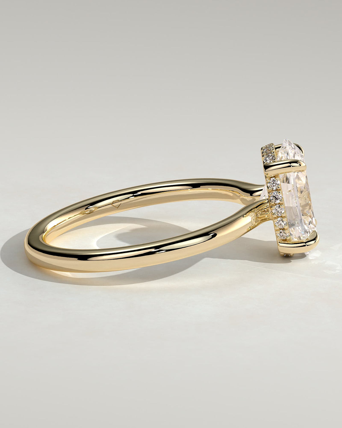 Kiana - Oval Claw Solitaire with Hidden Halo and Floating Cathedral Low Setting Engagement Ring - Yellow Gold