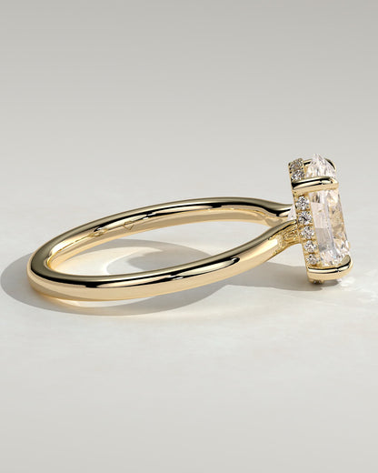 Kiana - Oval Claw Solitaire with Hidden Halo and Floating Cathedral Low Setting Engagement Ring - Yellow Gold