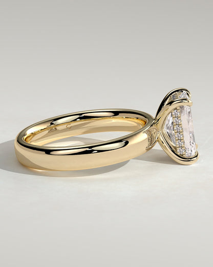 Angelina - Radiant Claw Solitaire with Cigar Band and Hidden Halo Engagement Ring - Yellow Gold - yellow gold - Lara Jewels