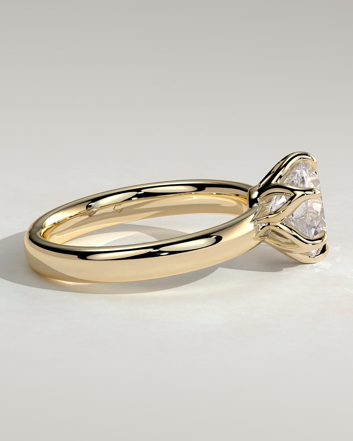 Jayden - Round Claw Solitaire with Petal Gallery and Cigar Band Engagement Ring - Yellow Gold