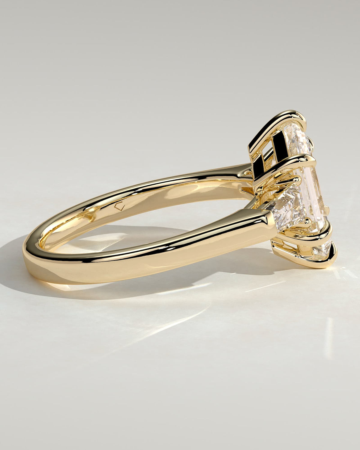 Myrtle - Elongated Hexagon Claw Trilogy with Tapered Baguette Side Stones and Cathedral Setting Engagement Ring - Yellow Gold