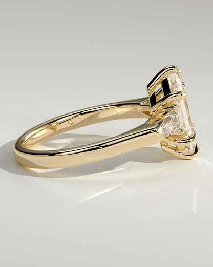 Myrtle - Elongated Hexagon Claw Trilogy with Tapered Baguette Side Stones and Cathedral Setting Engagement Ring - Yellow Gold