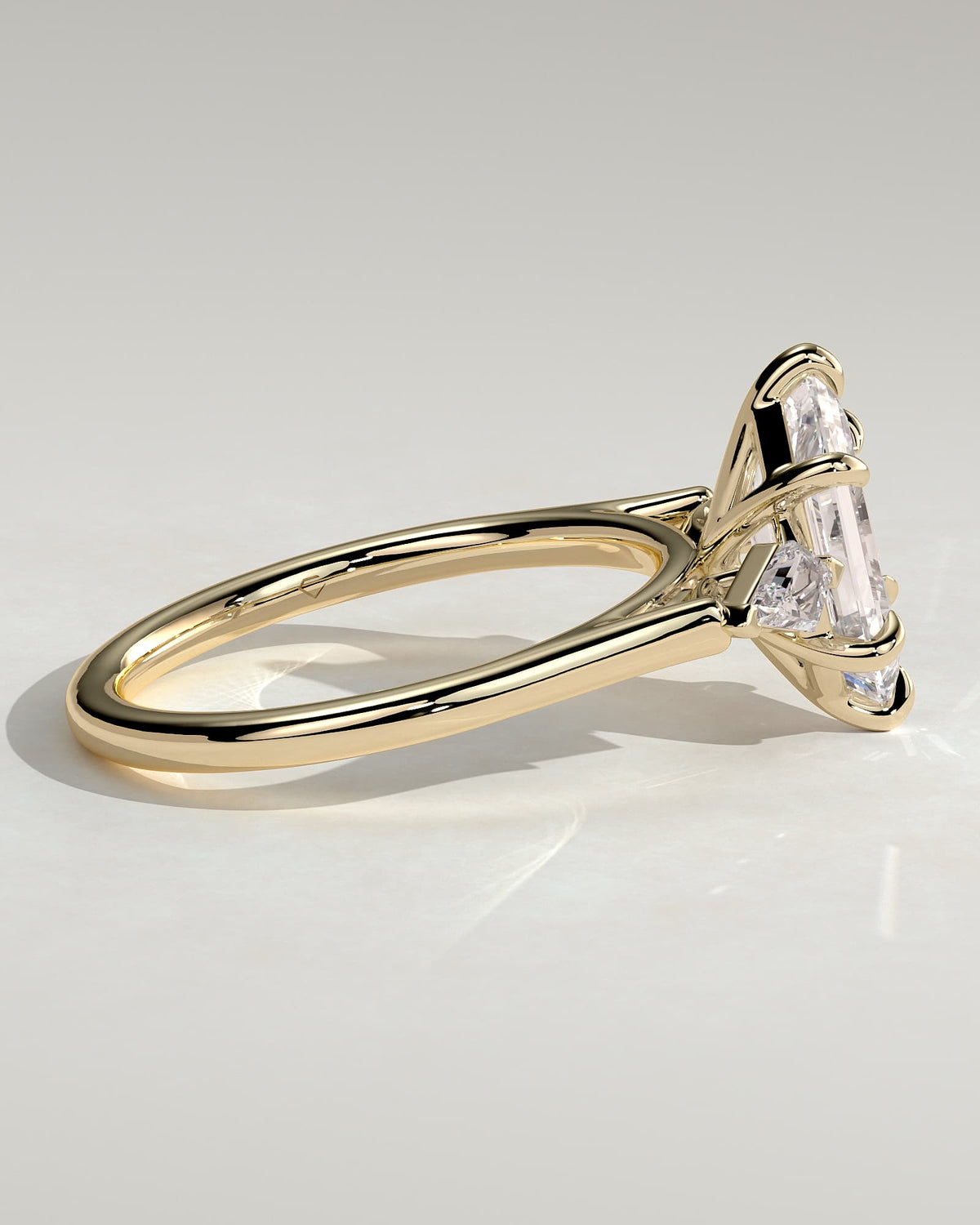 Wanda - Elongated Hexagon Claw Trilogy with Kite Side Stones Engagement Ring - Yellow Gold