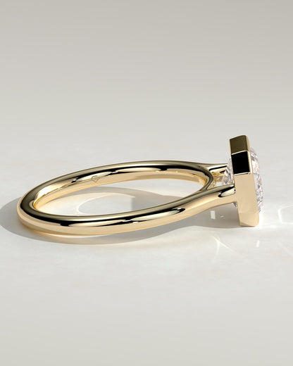 Olive - Statement Emerald East West Bezel Solitaire with Open Cathedral High Setting Engagement Ring - Yellow Gold