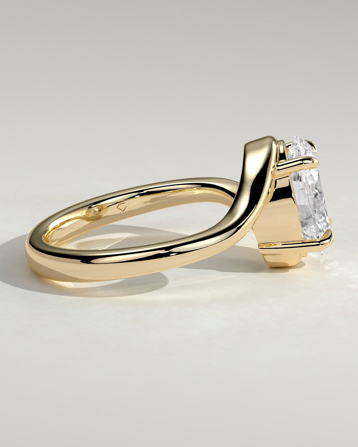 Kala - Oval Claw Solitaire with Bypass Band Engagement Ring - Yellow Gold