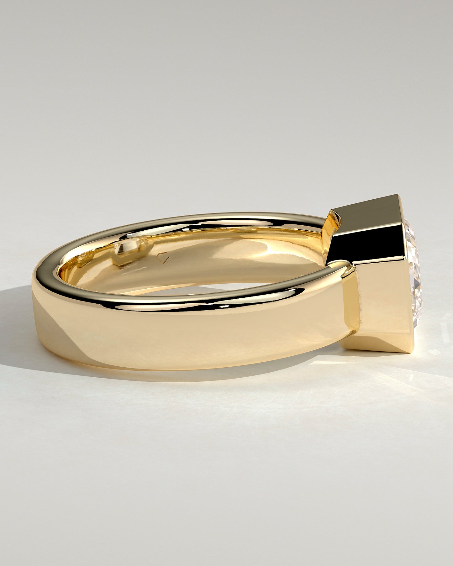 Adrian - Statement Emerald East West Bezel Solitaire with Flat Cigar Band Engagement Ring - Yellow Gold - Yellow Gold 2ct