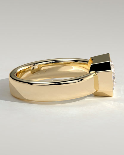 Adrian - Statement Emerald East West Bezel Solitaire with Flat Cigar Band Engagement Ring - Yellow Gold
